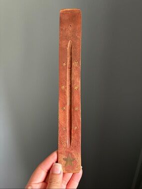 Wooden Incense Holder with Brass Star Inlays - Rustic Brown